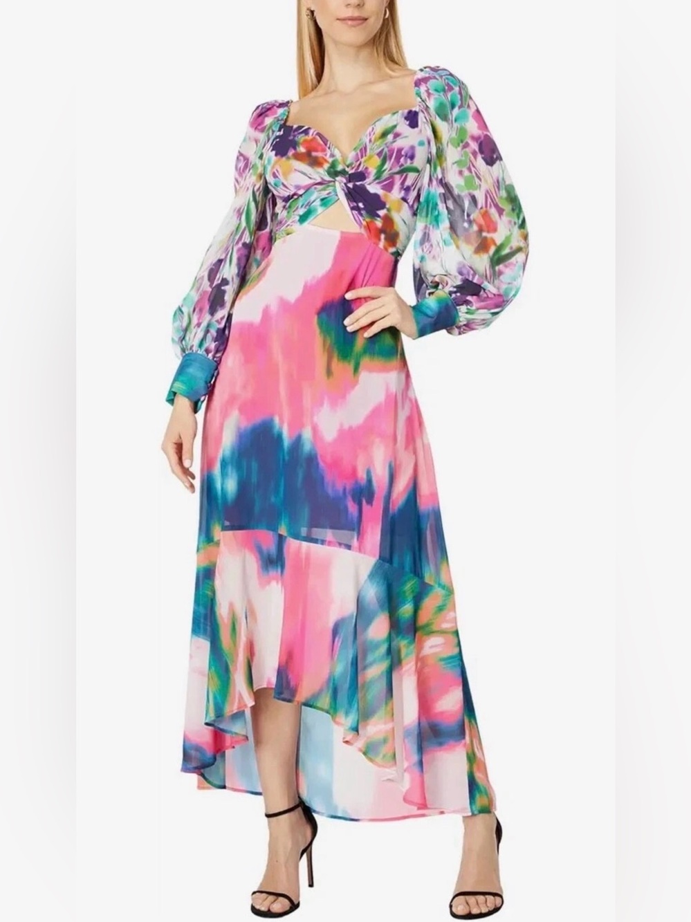 One33 Social Long Sleeves Multicolor High Low Dress $365 Party Formal Vacation 6